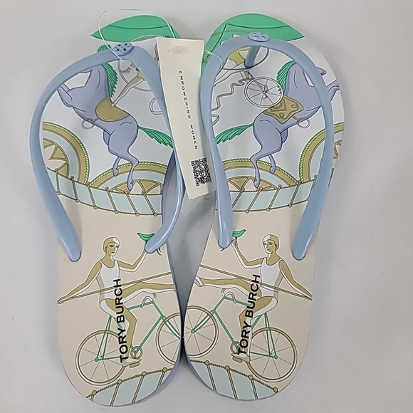 TORY BURCH CHELSEA ACROBAT BLUE FLIP FLOP SANDALS SIZE 7 - Picture 4 of 6